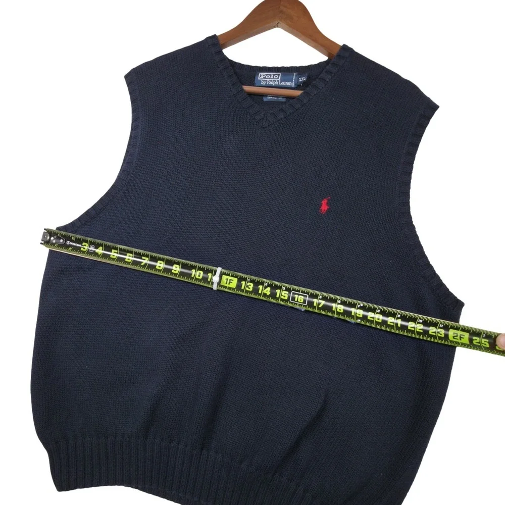 Polo Ralph Lauren‎ XXL Navy Blue Pima Cotton Sweater Vest Red Pony V-Neck Preppy